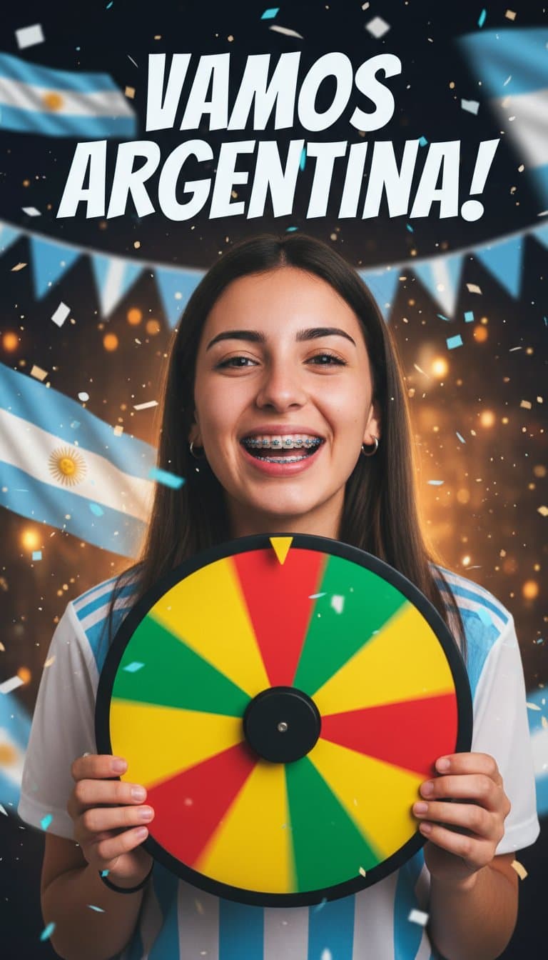 Caso 2: Joven con brackets colores argentinos y ruleta de premios - Imagen generada con IA